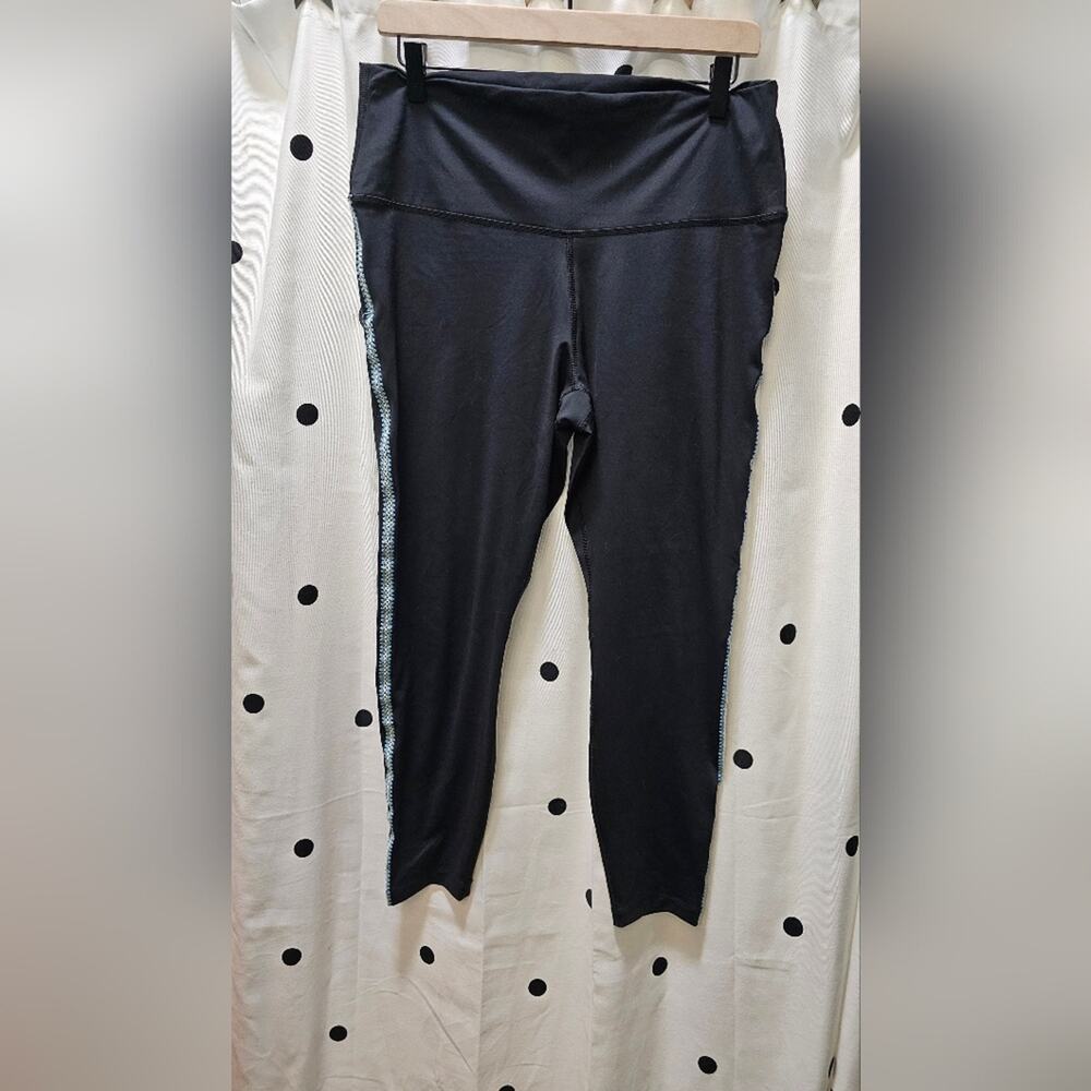 Nike Dri-Fit yoga black skinny leggings blue & white crochet stripe size XL